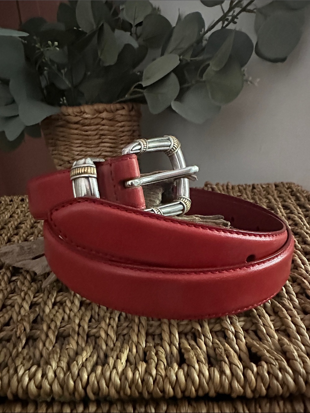 Fossil red Leather gold silver Buckle Women’s M belt - Picture 9 of 13